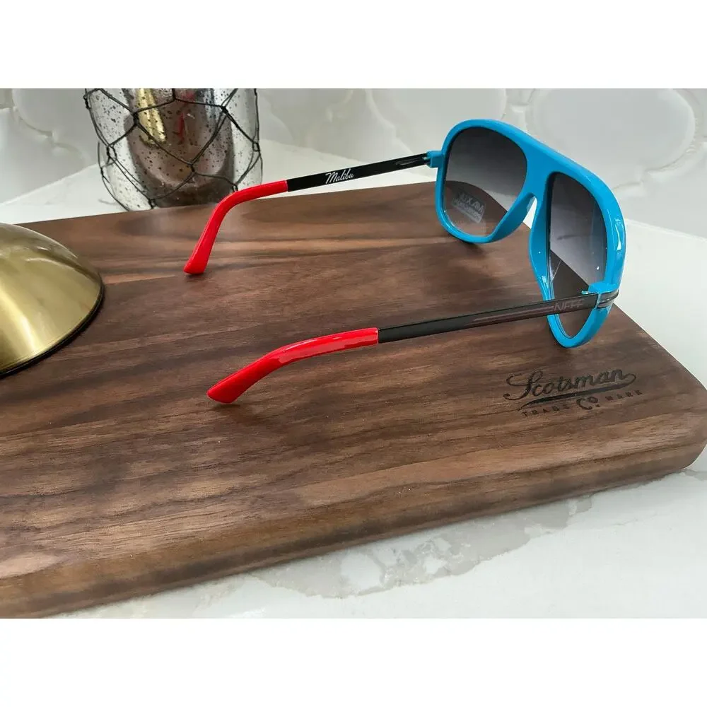 Neff Malibu Sunglasses Blue/Red Frame Black Lenses UV Protection Lifestyle